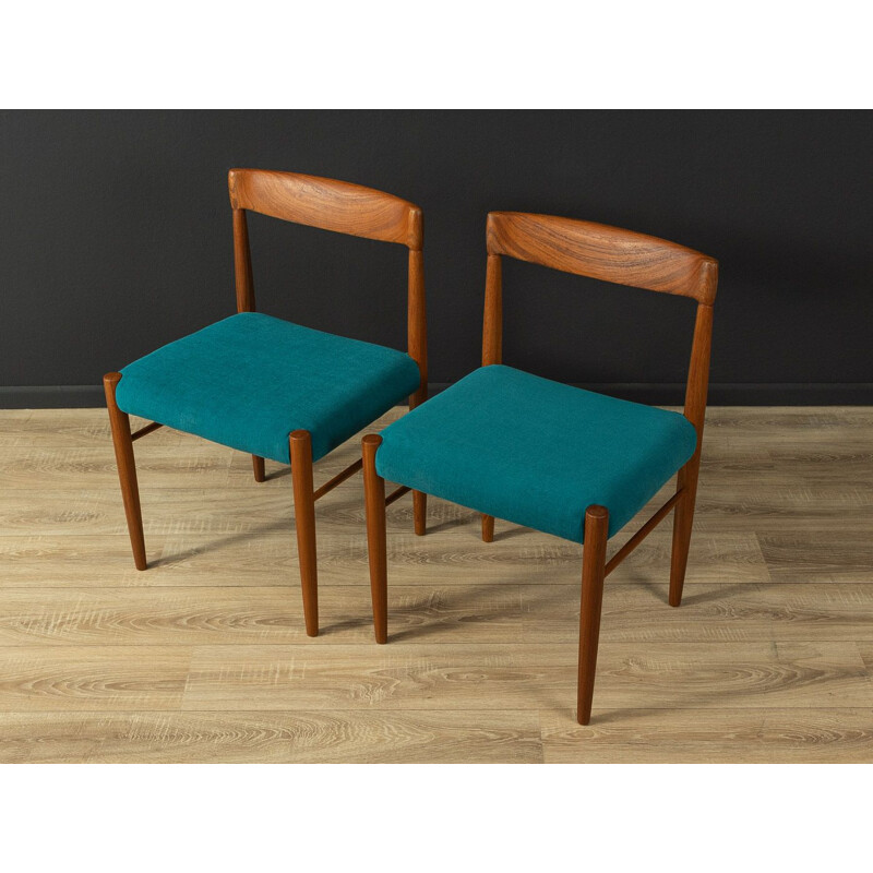 Pair of vintage teak and fabric dining chairs by H.W. Klein for Bramin, Denmark 1960s