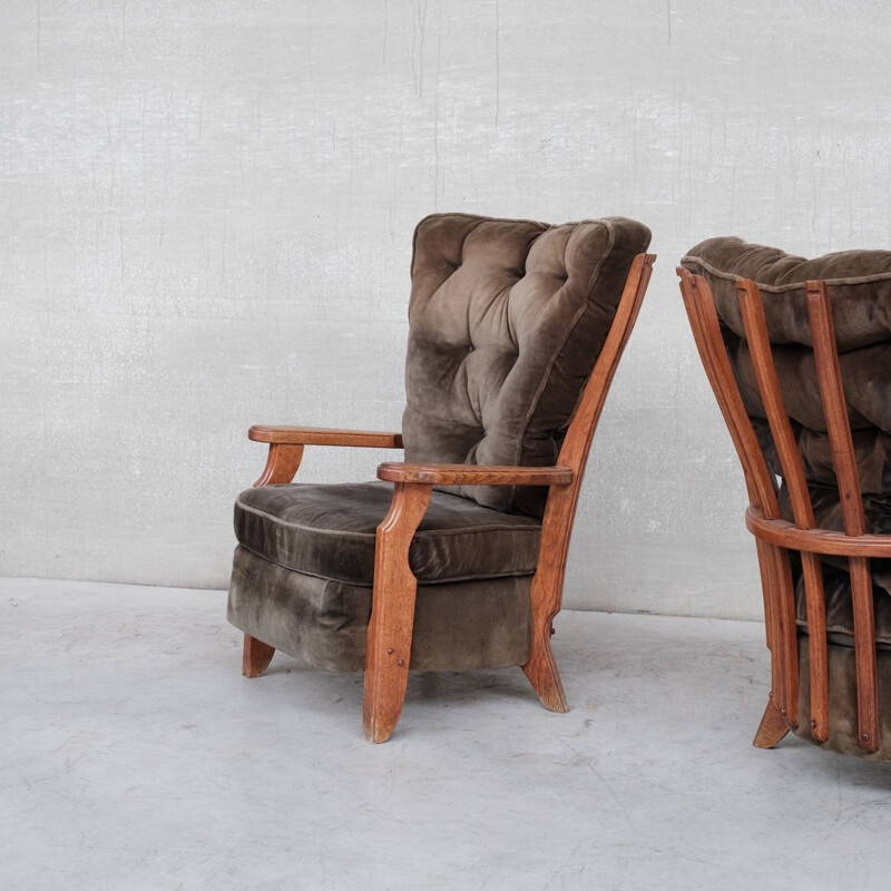 Pair of mid-century oakwood armchairs by Guillerme et Chambron, France 1960s