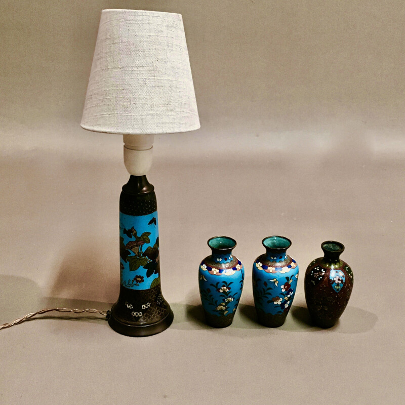 Set of 3 vintage vases and a lamp, 1950