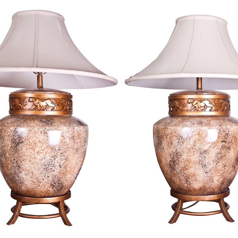 Pair of large table lamps in ceramic - 1980s