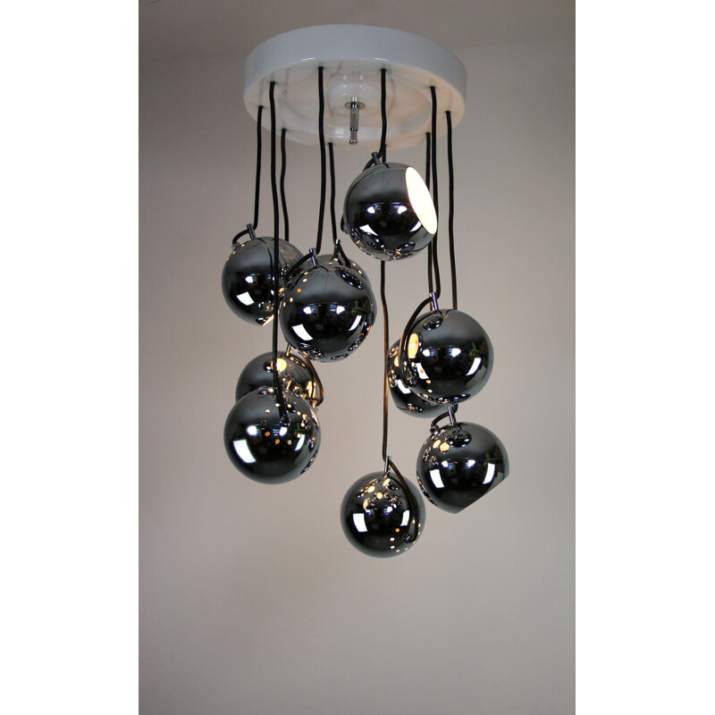 Vintage chrome waterfall chandelier by Guzzini for Meblo, Italy