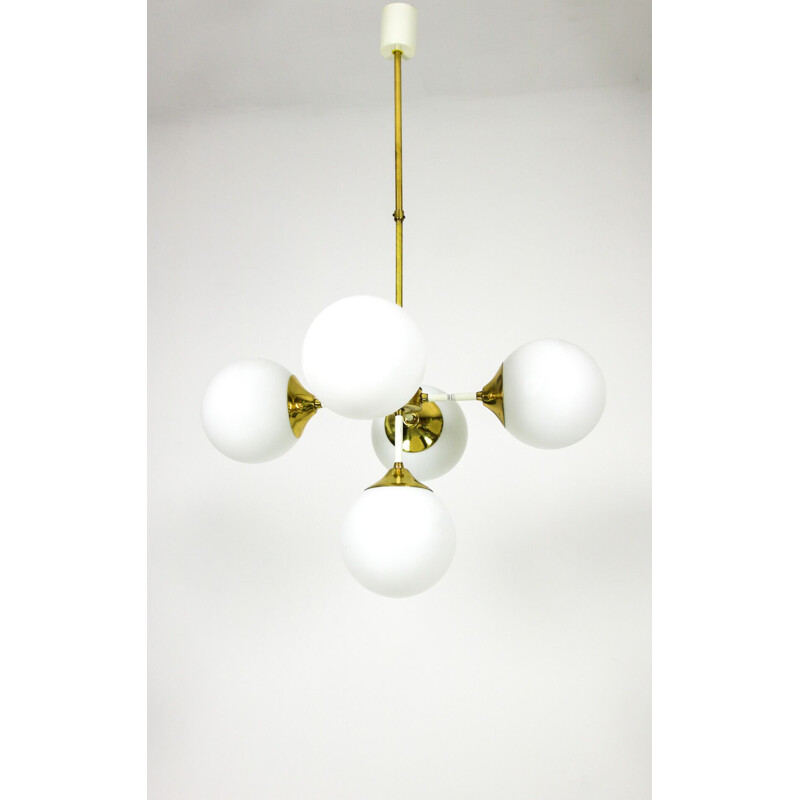 Vintage 5 arms brass chandelier by Emi