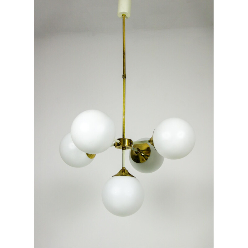 Lampadario vintage a 5 bracci in ottone di Emi