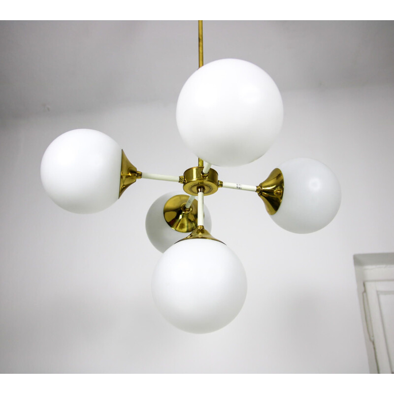 Vintage 5 arms brass chandelier by Emi