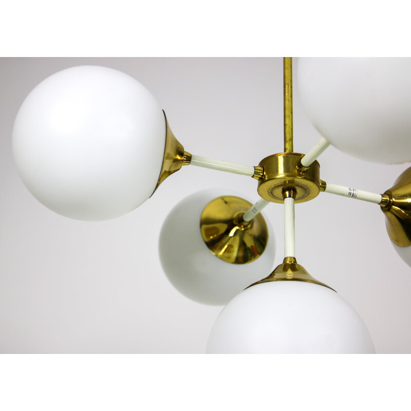 Vintage 5 arms brass chandelier by Emi