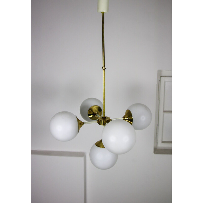 Vintage 5 arms brass chandelier by Emi