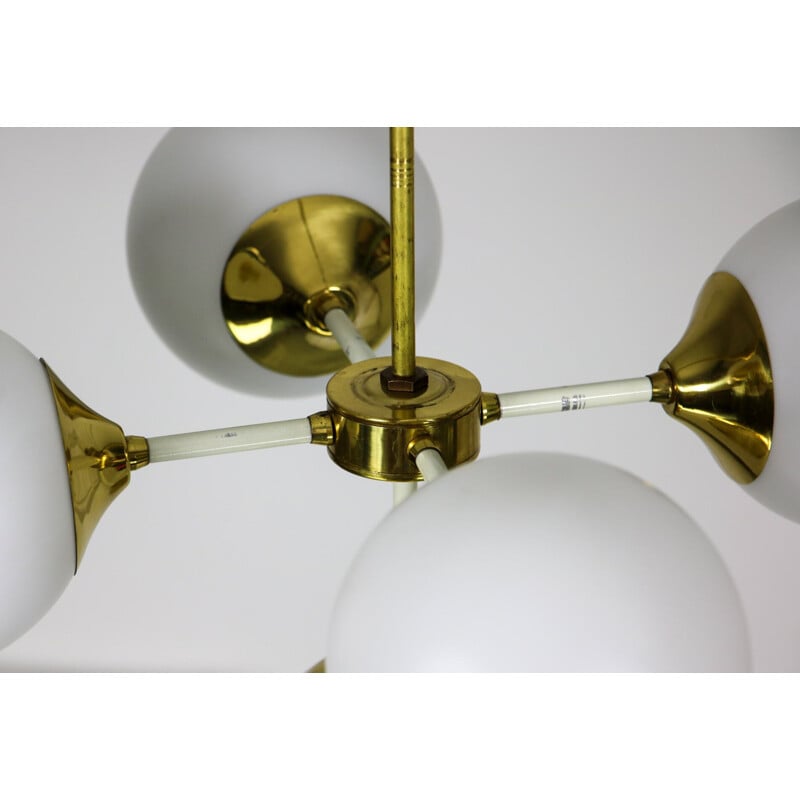 Vintage 5 arms brass chandelier by Emi