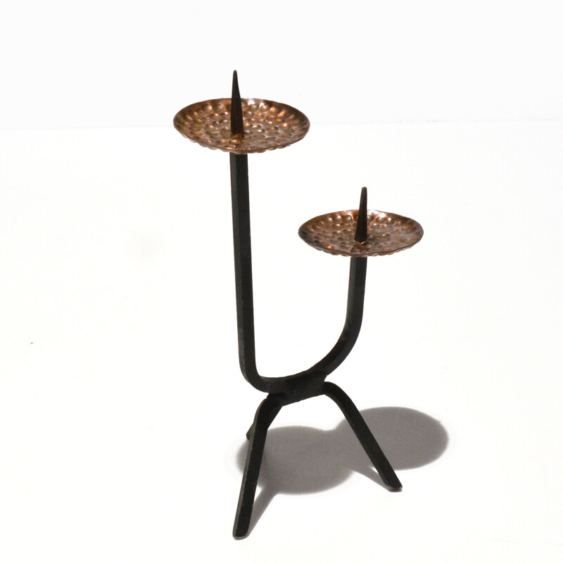 Vintage Brutalist metal candlestick, Czechoslovakia 1960s