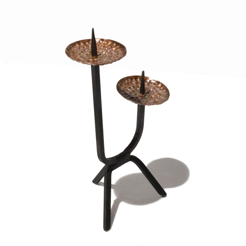 Vintage Brutalist metal candlestick, Czechoslovakia 1960s