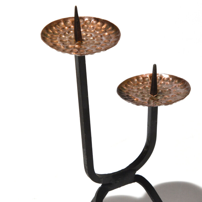 Vintage Brutalist metal candlestick, Czechoslovakia 1960s