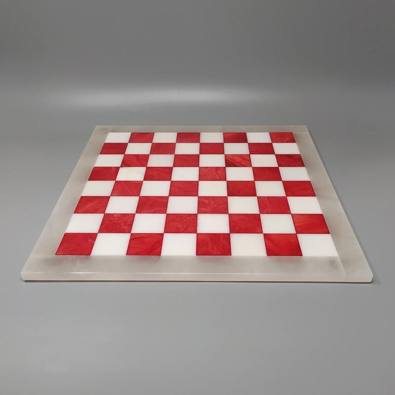 Rot-weißes Vintage-Schachspiel aus Alabaster in Volterra, Italien 1970