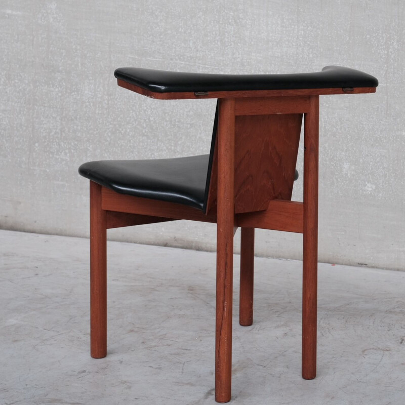 Scandinavian vintage teak and leatherette chair, Denmark 1960s