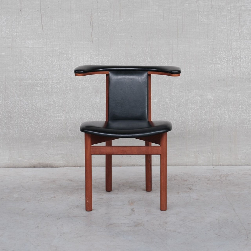 Scandinavian vintage teak and leatherette chair, Denmark 1960s