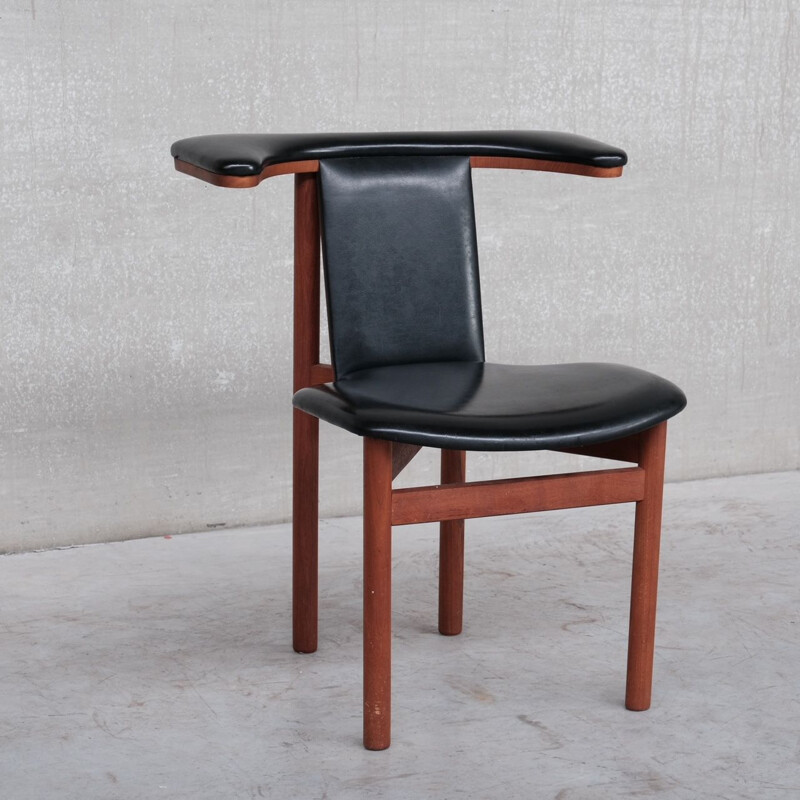 Scandinavian vintage teak and leatherette chair, Denmark 1960s
