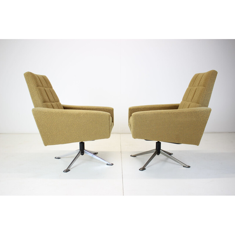 Pair of vintage metal and fabric swivel armchairs, Czechoslovakia 1970s