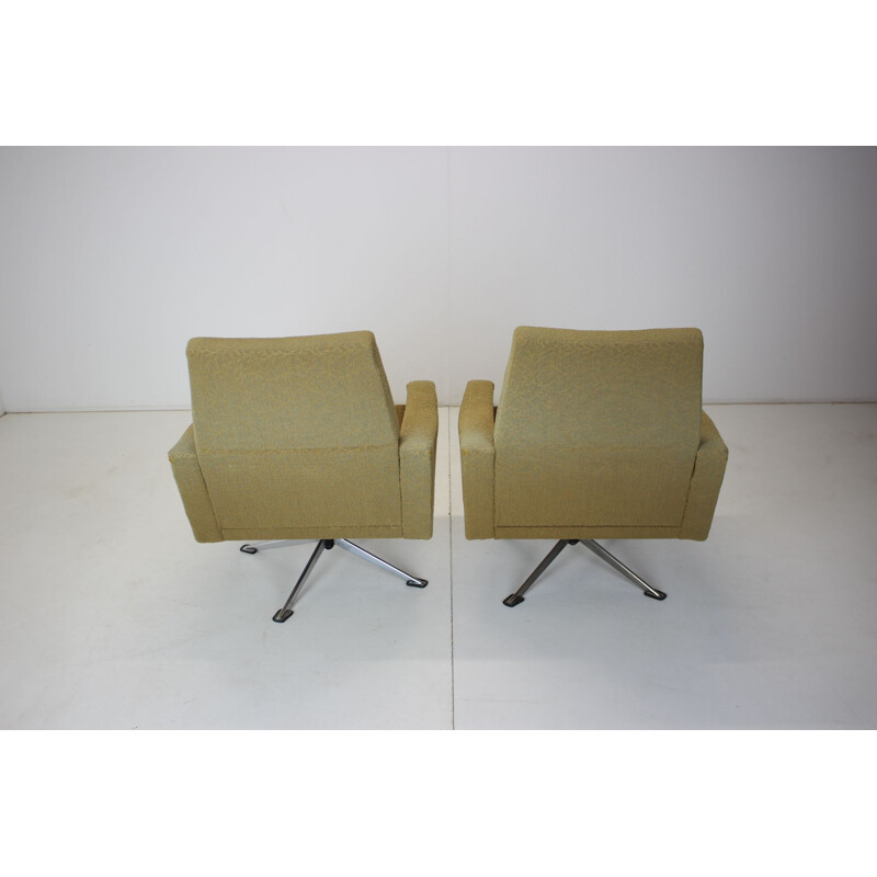 Pair of vintage metal and fabric swivel armchairs, Czechoslovakia 1970s