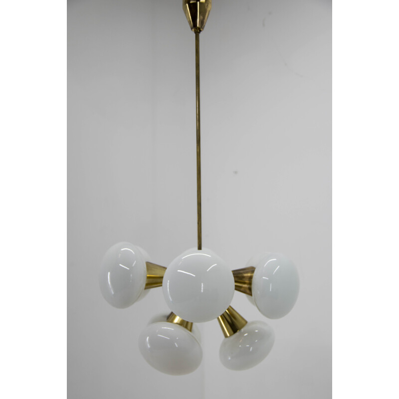 Vintage Sputnik brass and glass chandelier by Kamenický Šenov, Czechoslovakia 1970