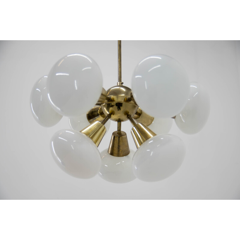 Vintage Sputnik brass and glass chandelier by Kamenický Šenov, Czechoslovakia 1970