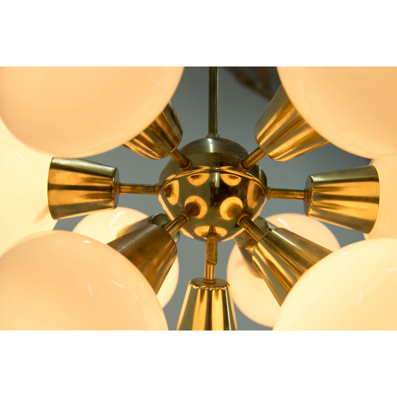 Vintage Sputnik brass and glass chandelier by Kamenický Šenov, Czechoslovakia 1970