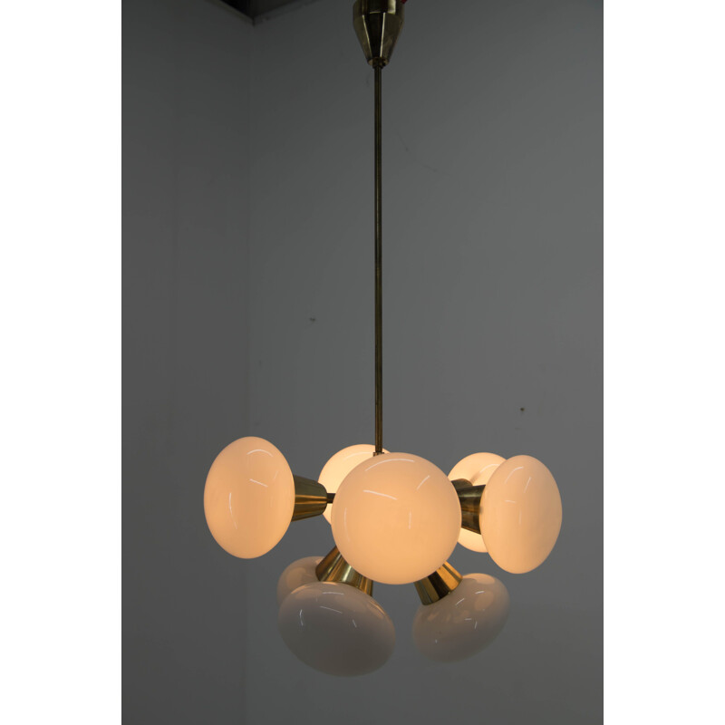 Vintage Sputnik brass and glass chandelier by Kamenický Šenov, Czechoslovakia 1970