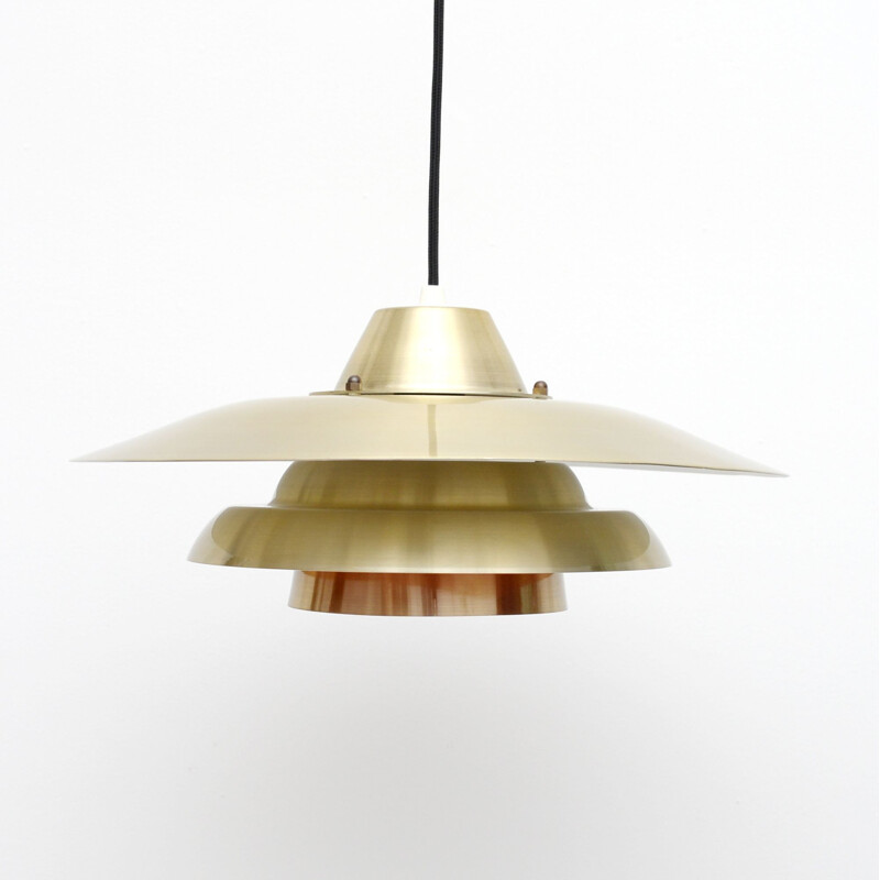 Vintage pendant lamp in golden brass, Denmark 1970s