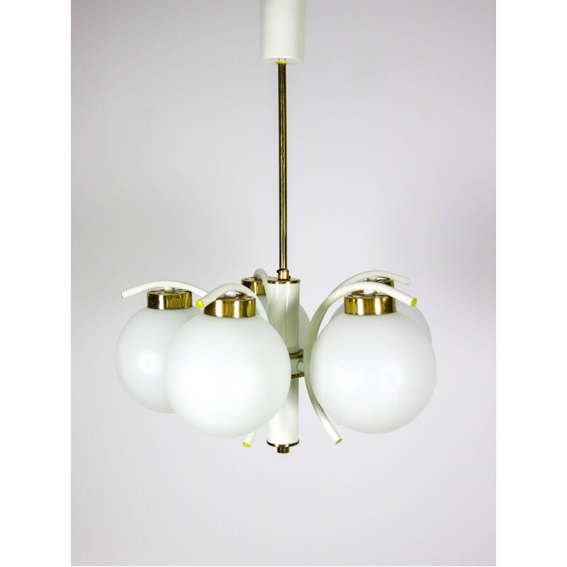 Vintage 5 arms brass chandelier by Emi