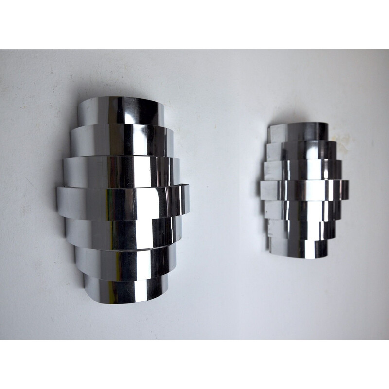 Pair of vintage chrome wall lamps, France 1970