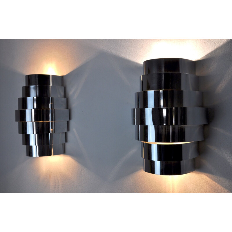 Pair of vintage chrome wall lamps, France 1970