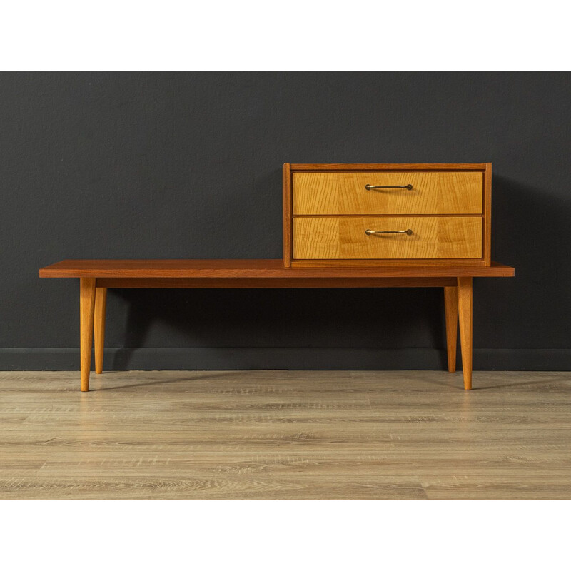 Vintage walnut and ashwood bench with two drawers, Germany 1950s