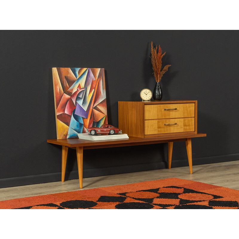 Vintage walnut and ashwood bench with two drawers, Germany 1950s