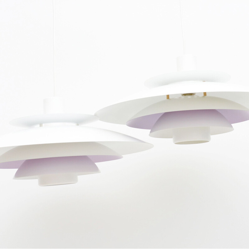 Pair of vintage white Light pendant lamps by L. Schioler for Hoyrup, Denmark 1970s