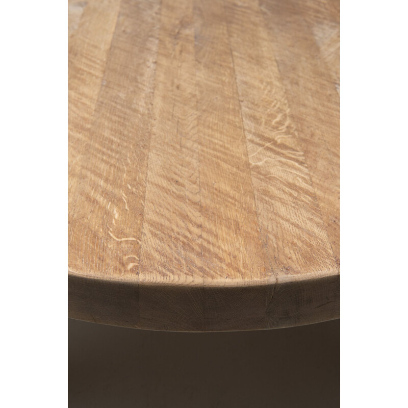 Round Brutalist vintage coffee table in solid oakwood, 1970