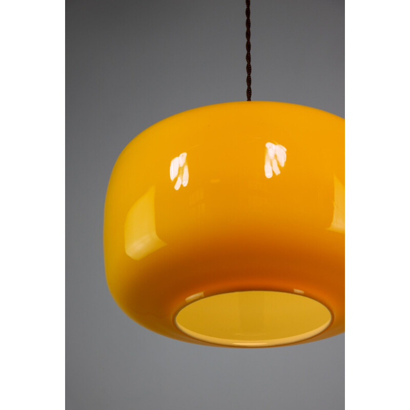 Pair of orange and yellow vintage glass pendant lamps