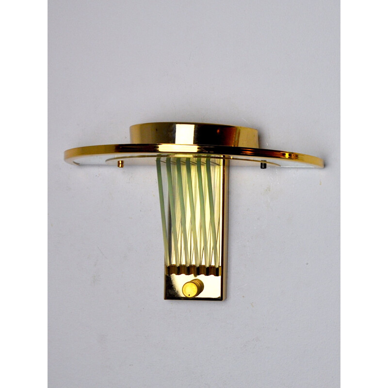 Vintage gilded metal wall lamp, Italy 1970