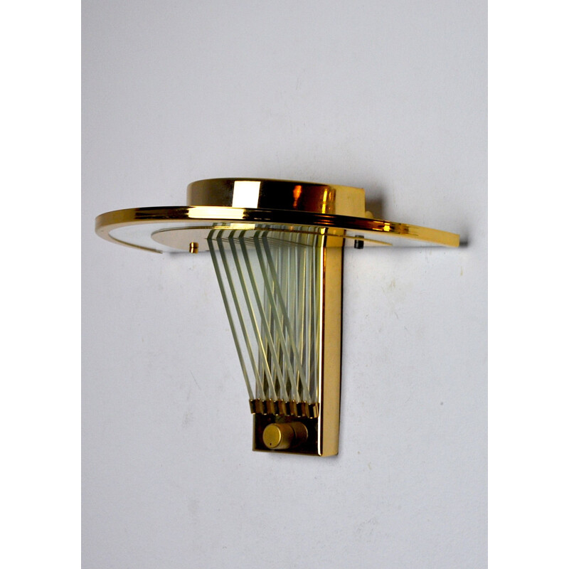 Vintage gilded metal wall lamp, Italy 1970