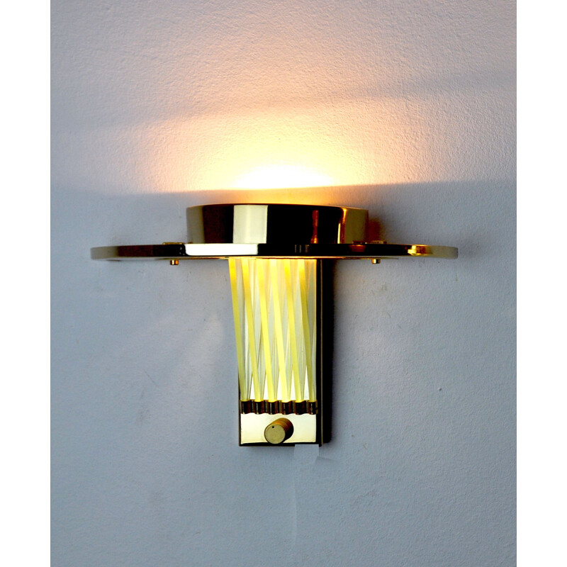 Vintage gilded metal wall lamp, Italy 1970