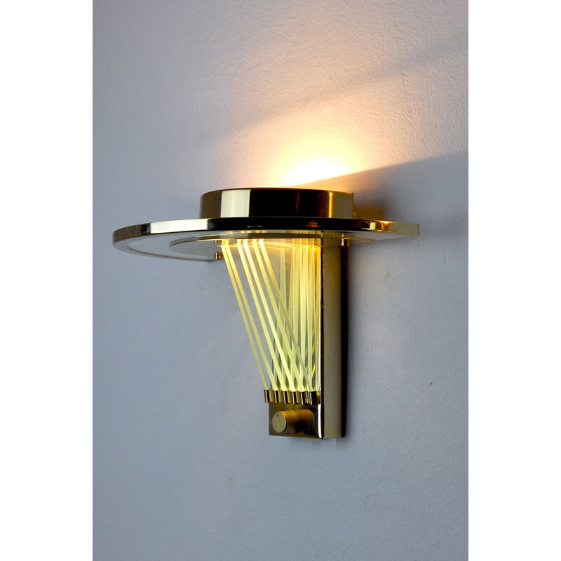 Vintage gilded metal wall lamp, Italy 1970