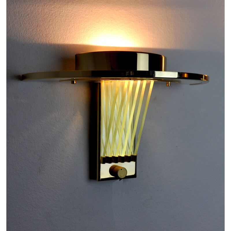 Vintage gilded metal wall lamp, Italy 1970