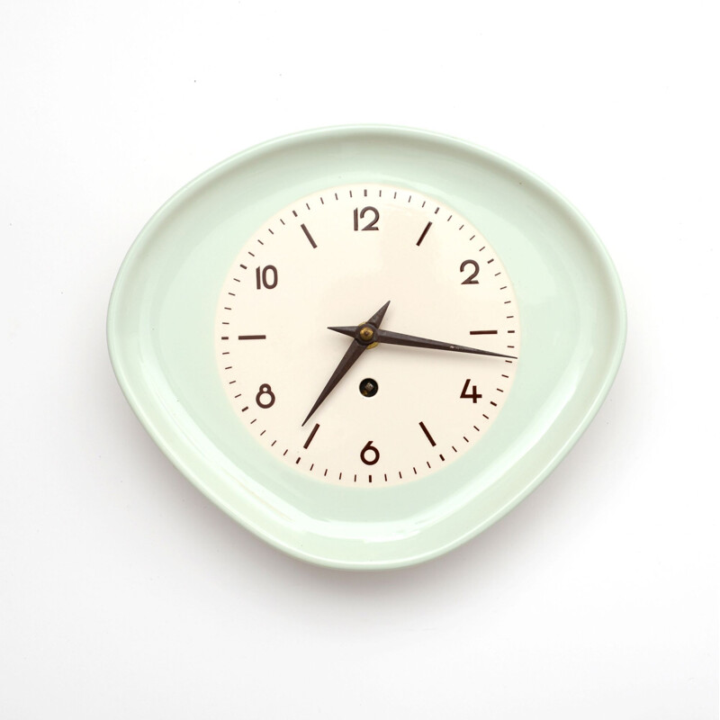 Vintage wall clock kitchen in mint colour, Germany 1950-1960s