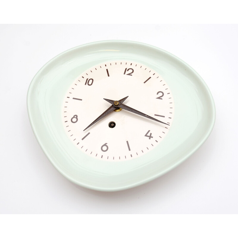 Vintage wall clock kitchen in mint colour, Germany 1950-1960s