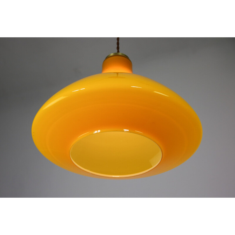 Lampada a sospensione in vetro giallo vintage