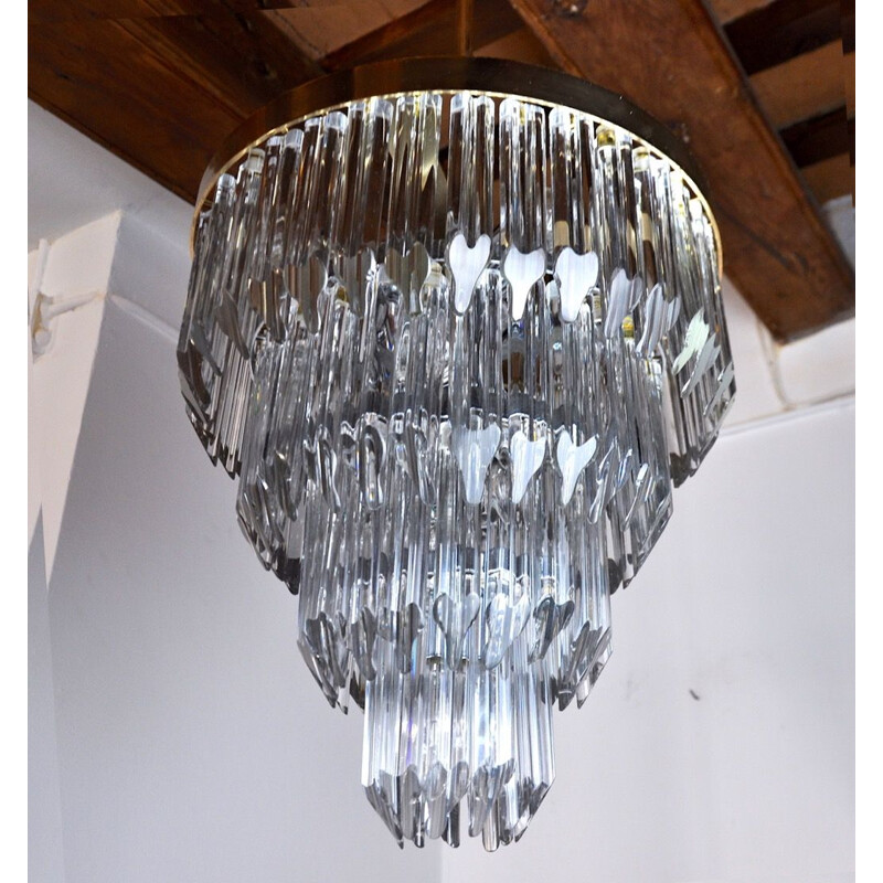 Vintage Venini chandelier with 4 levels in Murano glass, Italy 1970