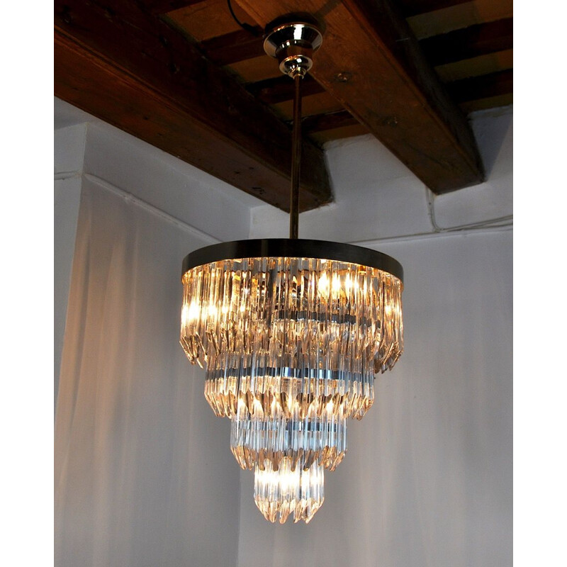 Vintage Venini chandelier with 4 levels in Murano glass, Italy 1970