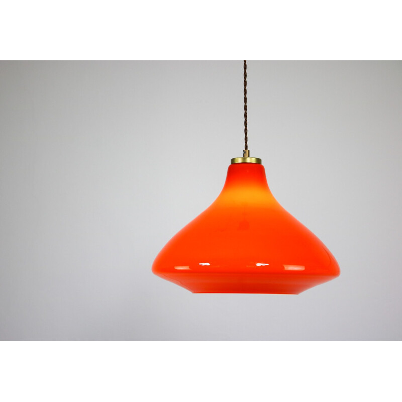 Pair of mid century yellow and orange glass pendant lamps