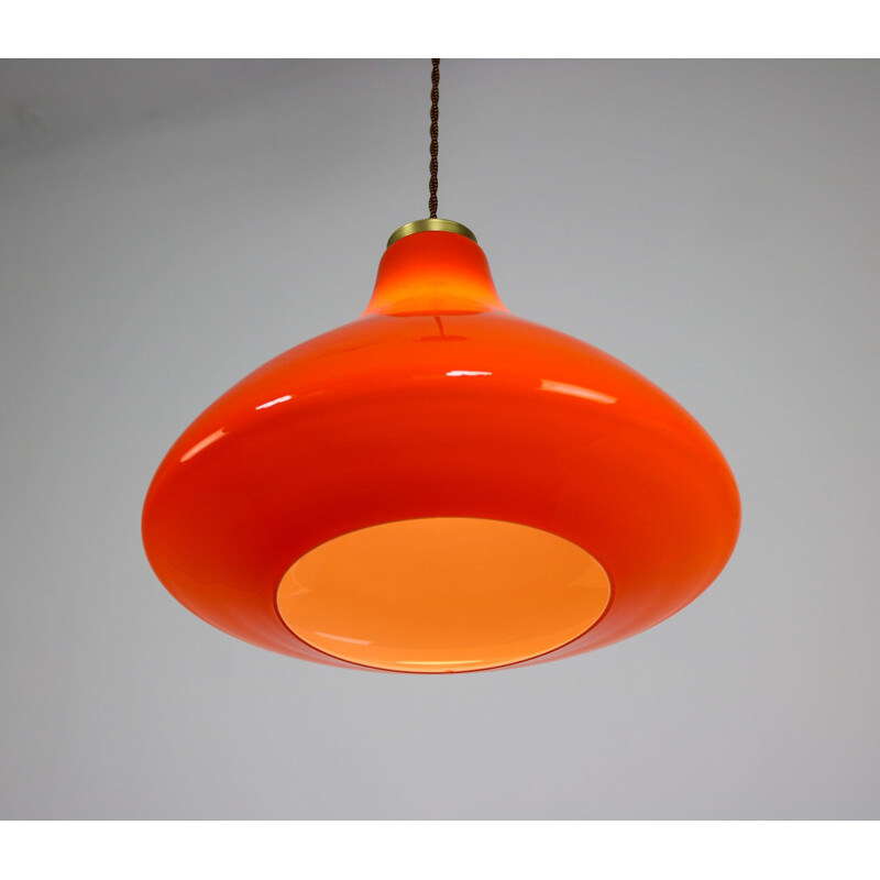 Pair of mid century yellow and orange glass pendant lamps