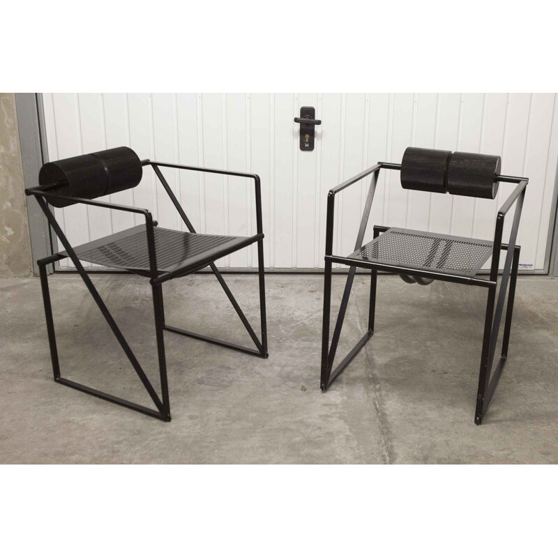 Pair of vintage armchairs "Seconda 602" and pair of chairs "Prima 601" by Mario Botta for Alias, 1980