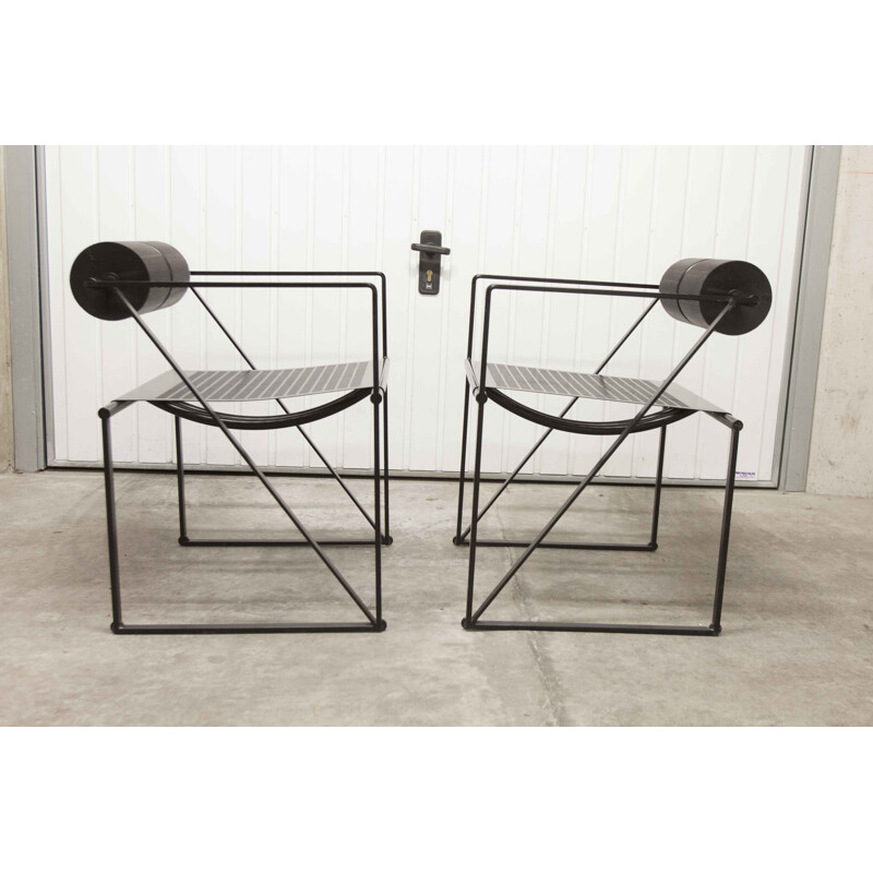 Pair of vintage armchairs "Seconda 602" and pair of chairs "Prima 601" by Mario Botta for Alias, 1980