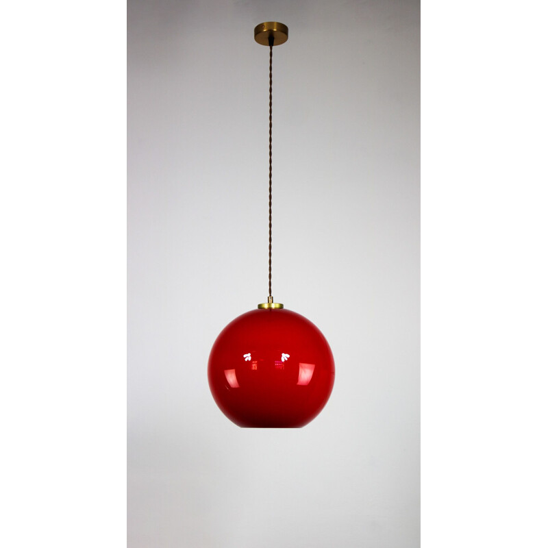 Mid century red glass pendant lamp