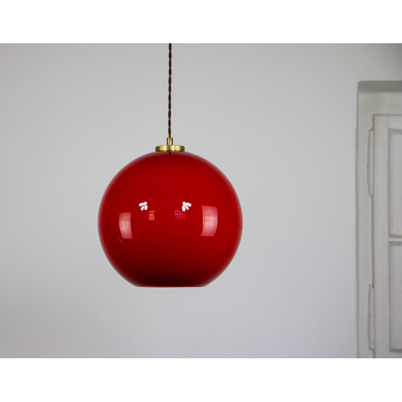 Mid century red glass pendant lamp