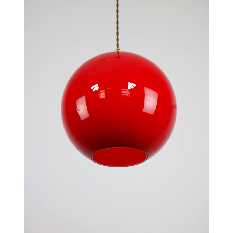 Mid century red glass pendant lamp